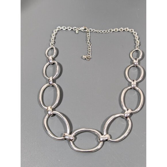 Premier Designs Silver Tone Oval Chain Link Statement Necklace 19" - Picture 2 of 10